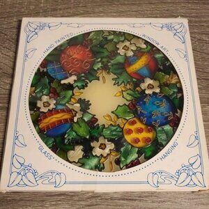 Vtg Stained Glass Suncatcher Christmas Wreath Ornaments Joan Baker Designs Boxed